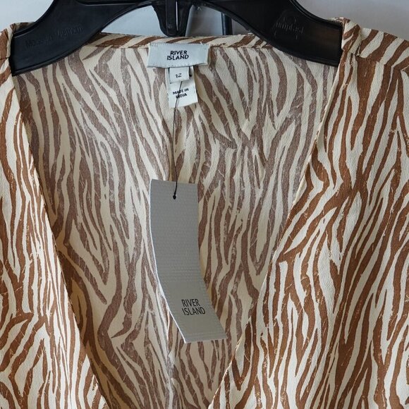 NWT, River Island, Zebra‎ Print Long Sleeve Faux Wrap Dress, Tan, Brown - Picture 5 of 7